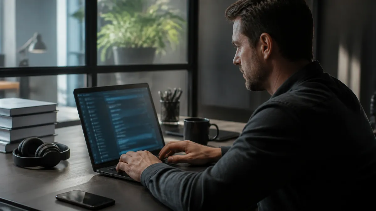 A system administrator is actively monitoring email security alerts related to dark web exposure in a contemporary office setting.